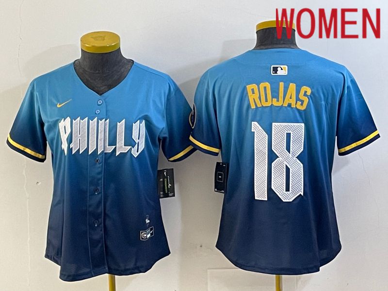 Women Philadelphia Phillies #18 Rojas Blue City Edition Nike 2024 MLB Jersey style 1->women mlb jersey->Women Jersey